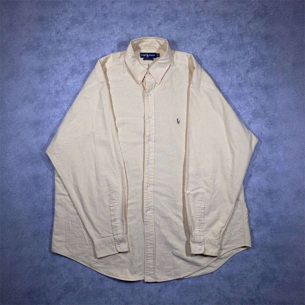 VTG Polo Ralph Lauren Yarmouth Yellow Flesh Pony Button Down Shirt Mens 18-36